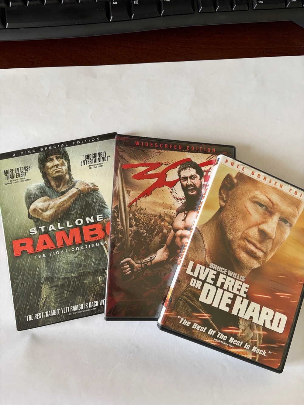 Action Movie DVD Bundle - Rambo, 300, Die Hard all preowned